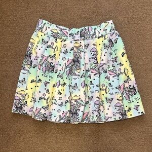 Pastel Mushroom/butterfly Print Pleated Skirt - Multicolor by Bodyrage in size M